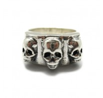 R001968 Genuine sterling silver men's biker ring three Skulls solid hallmarked 925